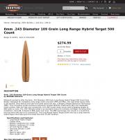 Berger 6mm 243 Diameter 109 Grain Long Range