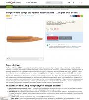 Berger 6mm 109gr LR Hybrid Target Bullet 100 per