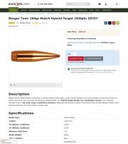 Berger 7mm 180gr Match Hybrid Target 500pk 28707