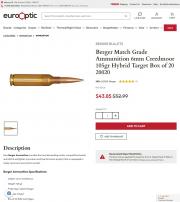 Berger Match Grade Ammunition 6mm Creedmoor