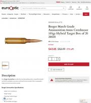 Berger Match Grade Ammunition 6mm Creedmoor