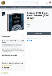 Federal 100 Small Pistol Primers 1000 ct box