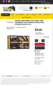 Federal GM65CRDBH1 Gold Medal 6mm Creedmoor 105