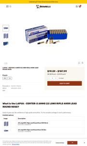 LAPUA CENTER X AMMO 22 LONG RIFLE 40GR LEAD