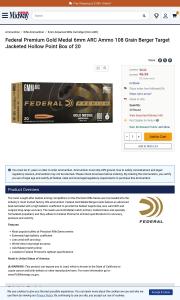 Federal Premium Gold Medal 6mm ARC Ammo 108