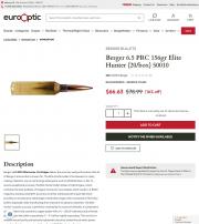 Berger 6 5 PRC 156gr Elite Hunter 20 box 50010