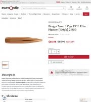 Berger 7mm 195gr EOL Elite Hunter 100pk 28550