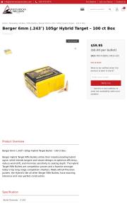 Berger 6mm 243 105gr Hybrid Target 100 ct Box